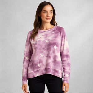 Wildfox Sweatshirt XXL Purple Tie Dye Star Print Soft Raglan Pullover Oversized